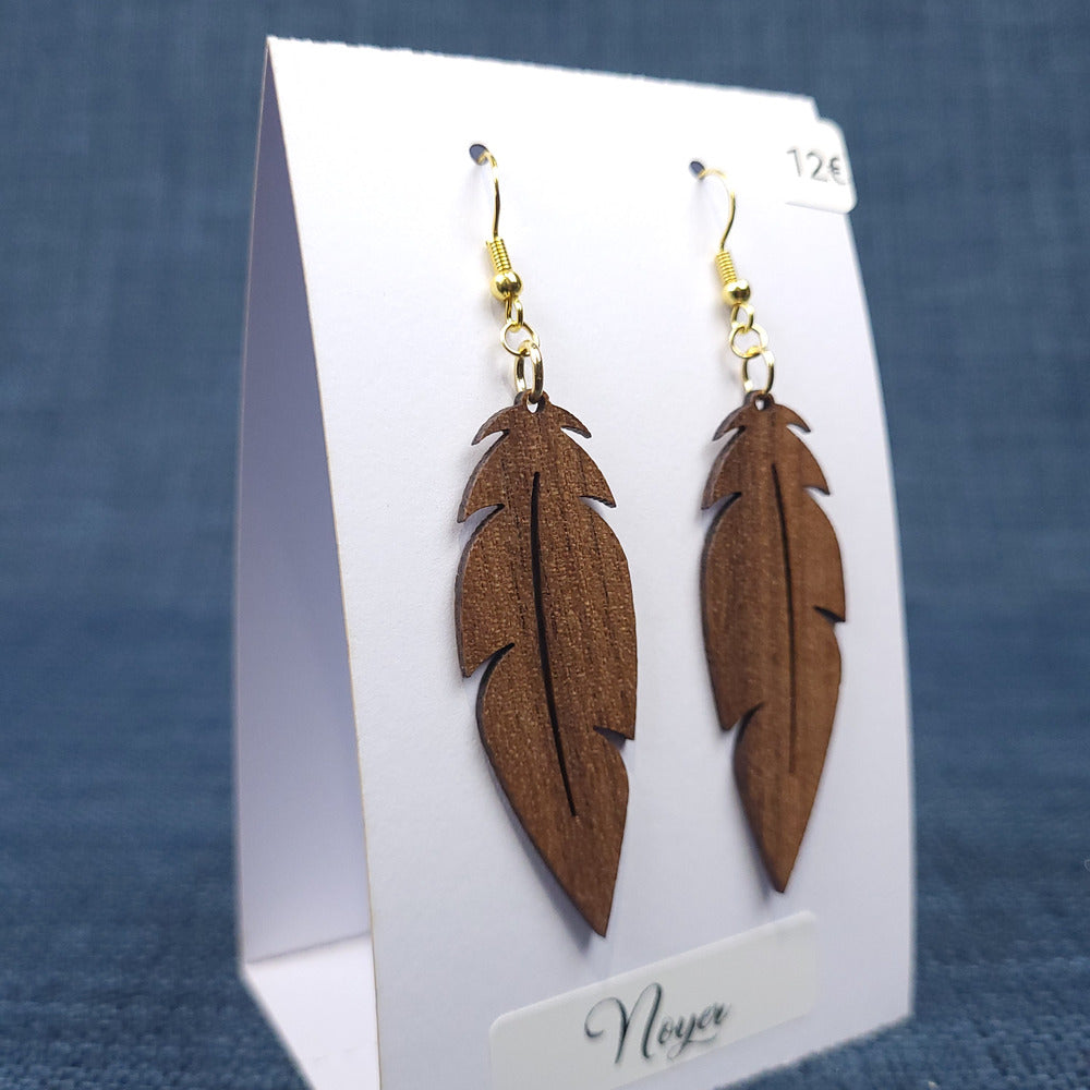 Boucles d’Oreilles Plumes en Noyer
