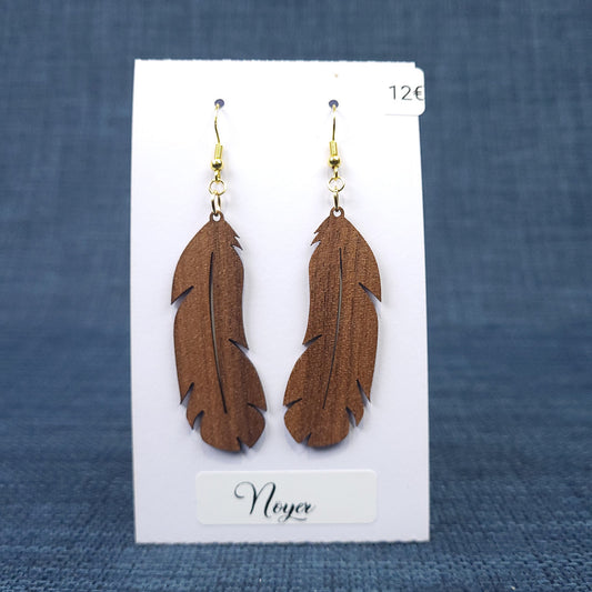 Boucles d’Oreilles Plumes en Noyer