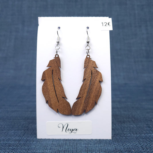 Boucles d’Oreilles Plumes en Noyer