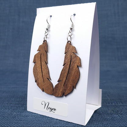 Boucles d’Oreilles Plumes en Noyer