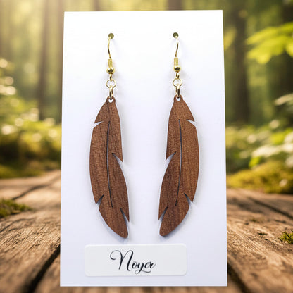 Boucles d’Oreilles Plumes en Noyer