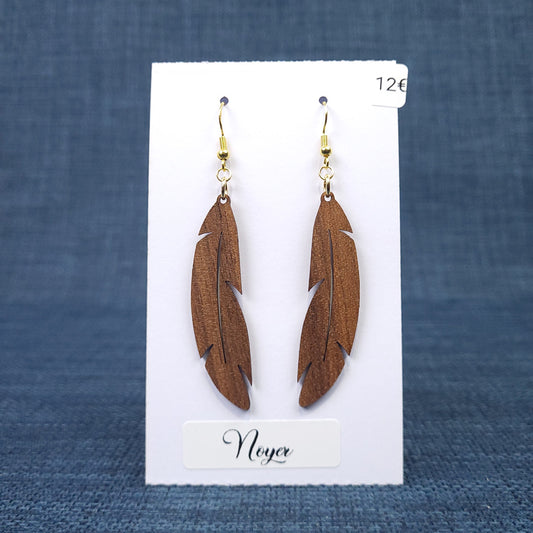Boucles d’Oreilles Plumes en Noyer