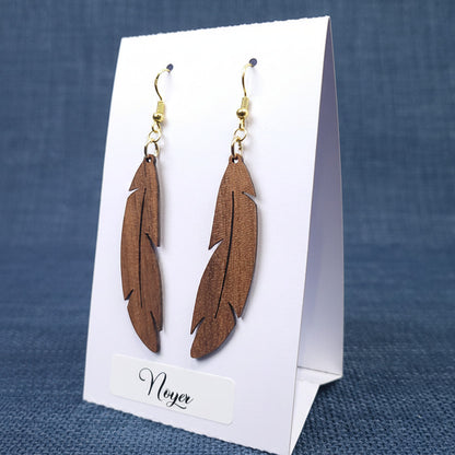 Boucles d’Oreilles Plumes en Noyer