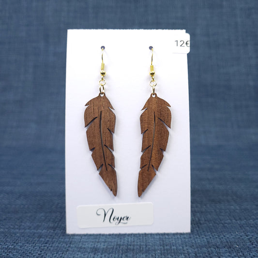 Boucles d’Oreilles Plumes en Noyer