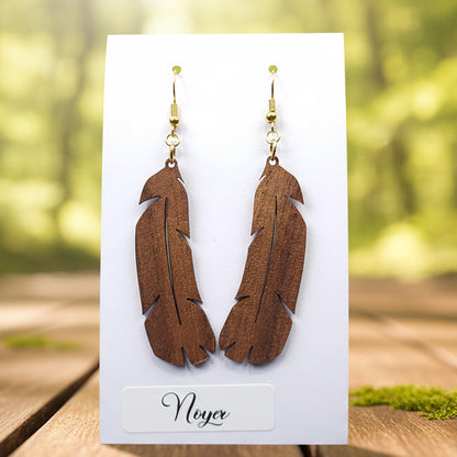 Boucles d’Oreilles Plumes en Noyer