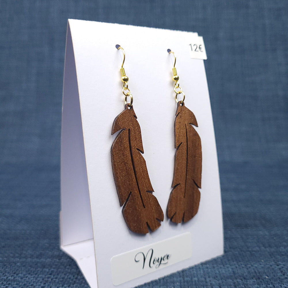 Boucles d’Oreilles Plumes en Noyer