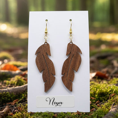 Boucles d’Oreilles Plumes en Noyer