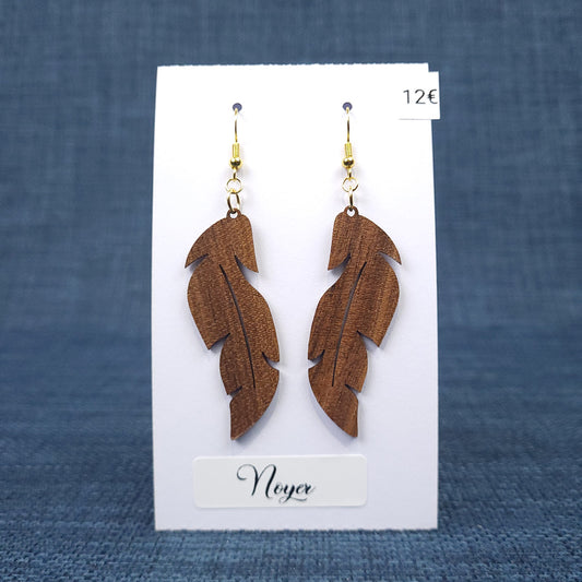 Boucles d’Oreilles Plumes en Noyer