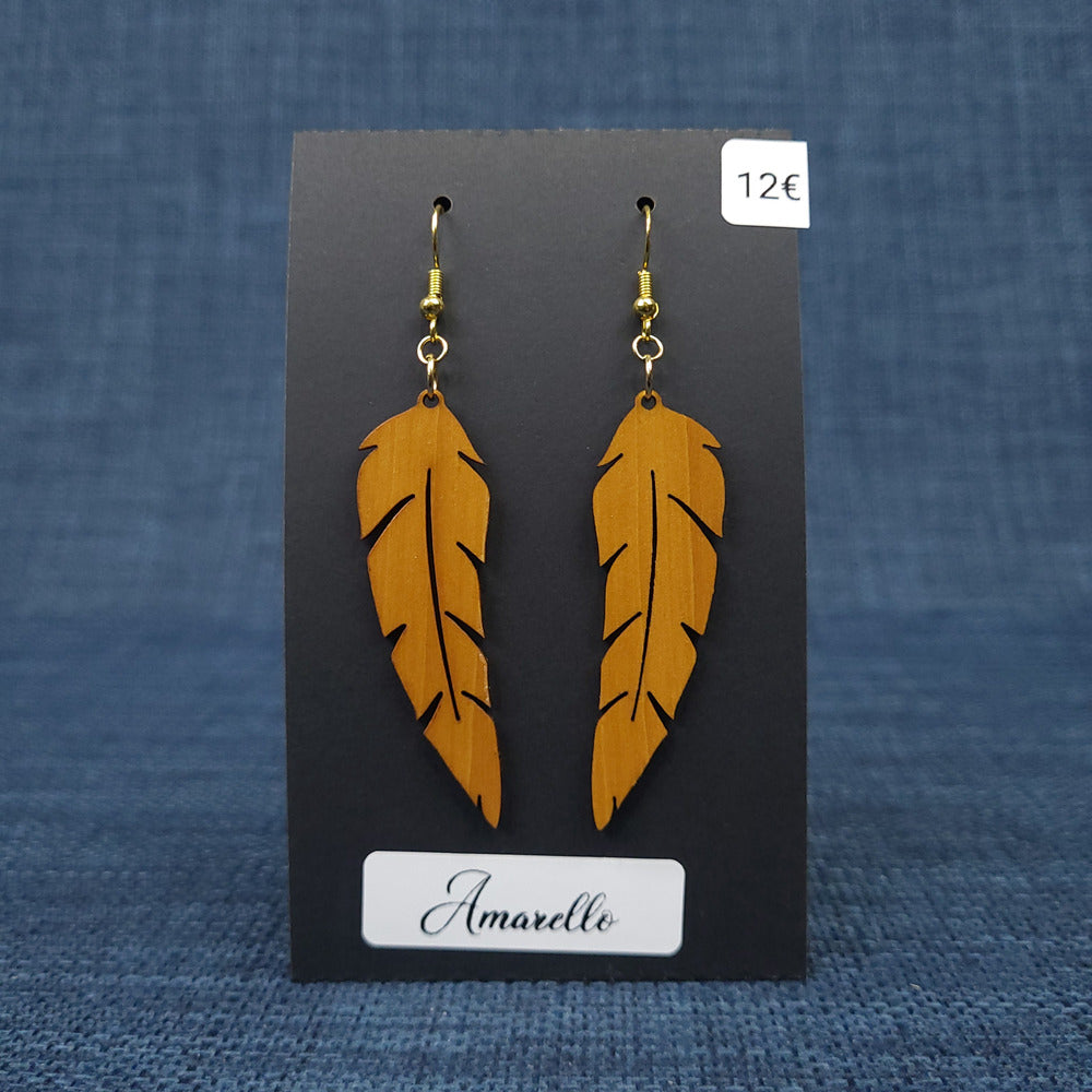 Boucles d’Oreilles Plumes – Bois Variés