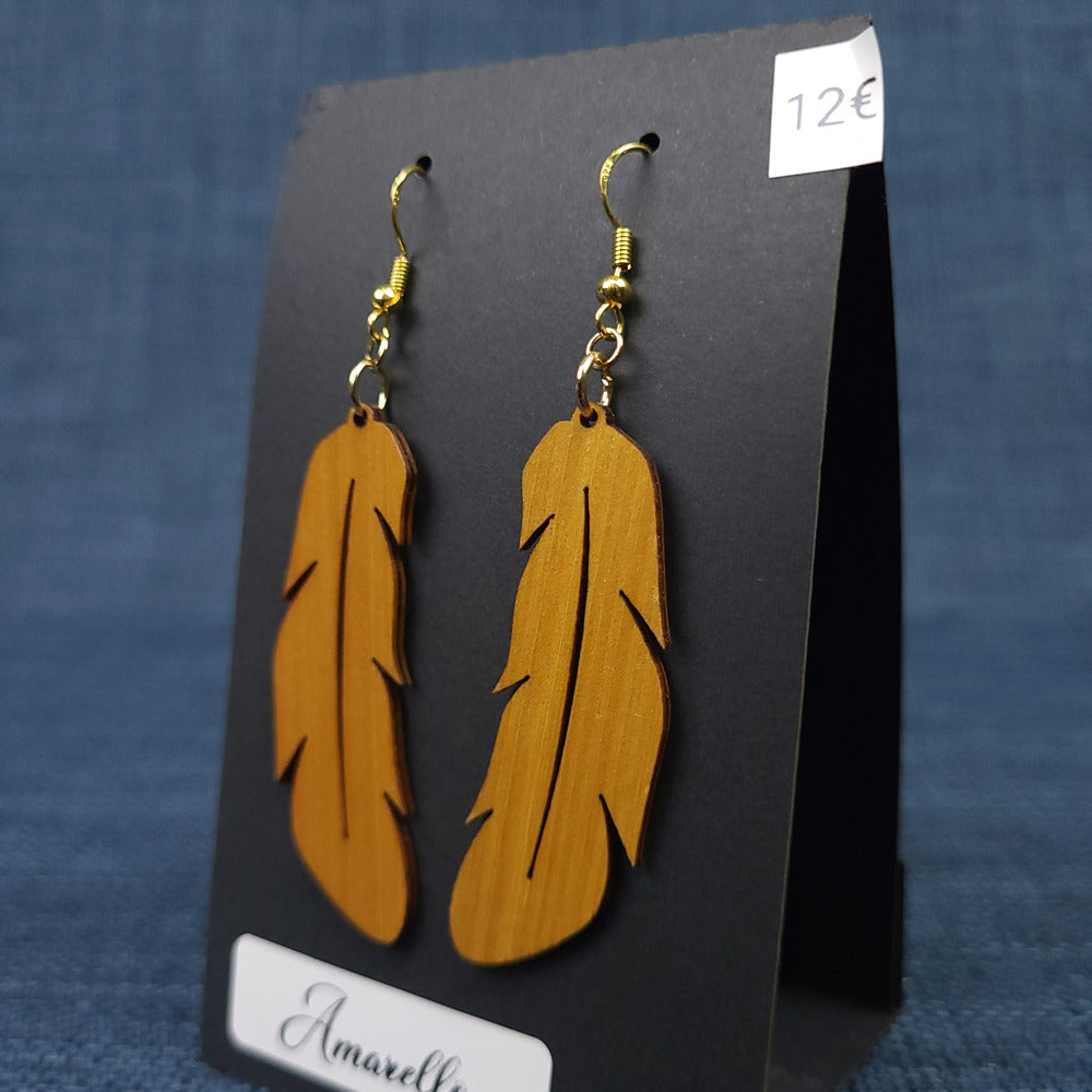 Boucles d’Oreilles Plumes – Bois Variés