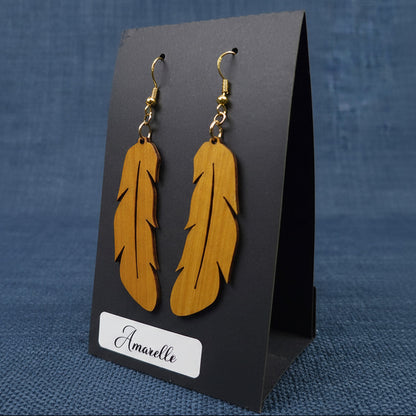 Boucles d’Oreilles Plumes – Bois Variés