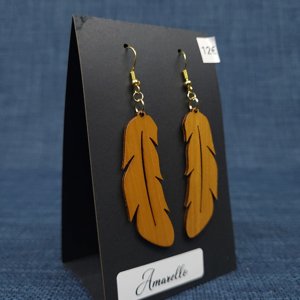 Boucles d’Oreilles Plumes – Bois Variés