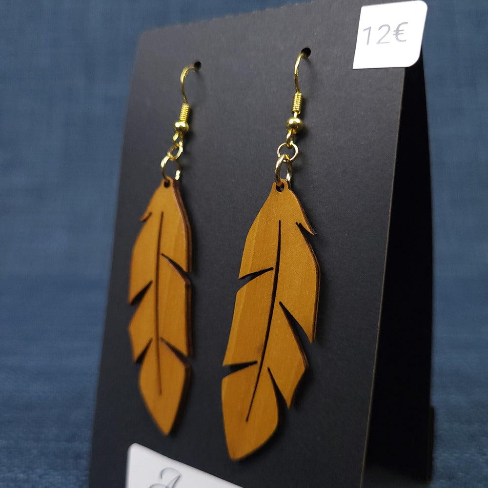 Boucles d’Oreilles Plumes – Bois Variés