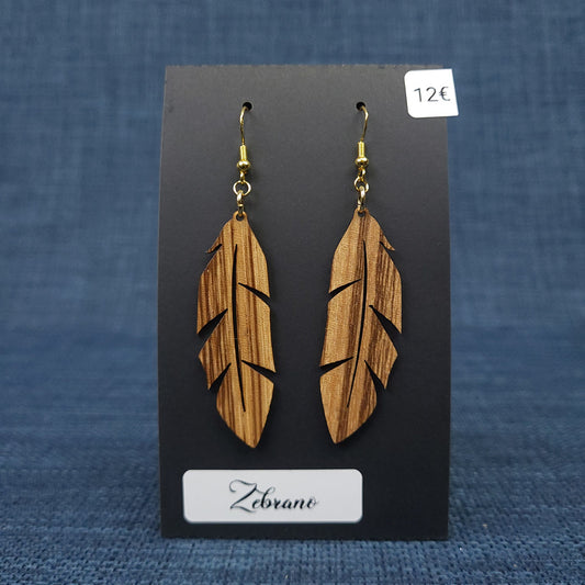 Boucles d’Oreilles Plumes – Bois Variés