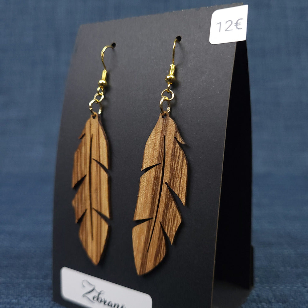 Boucles d’Oreilles Plumes – Bois Variés