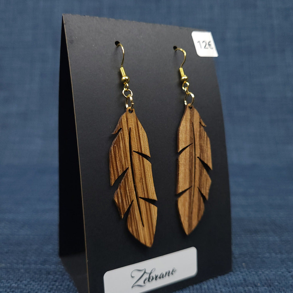 Boucles d’Oreilles Plumes – Bois Variés