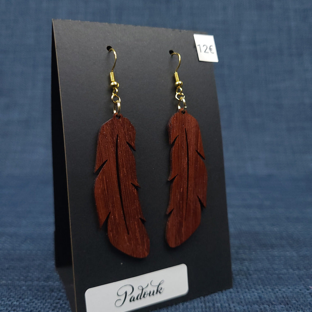 Boucles d’Oreilles Plumes – Bois Variés