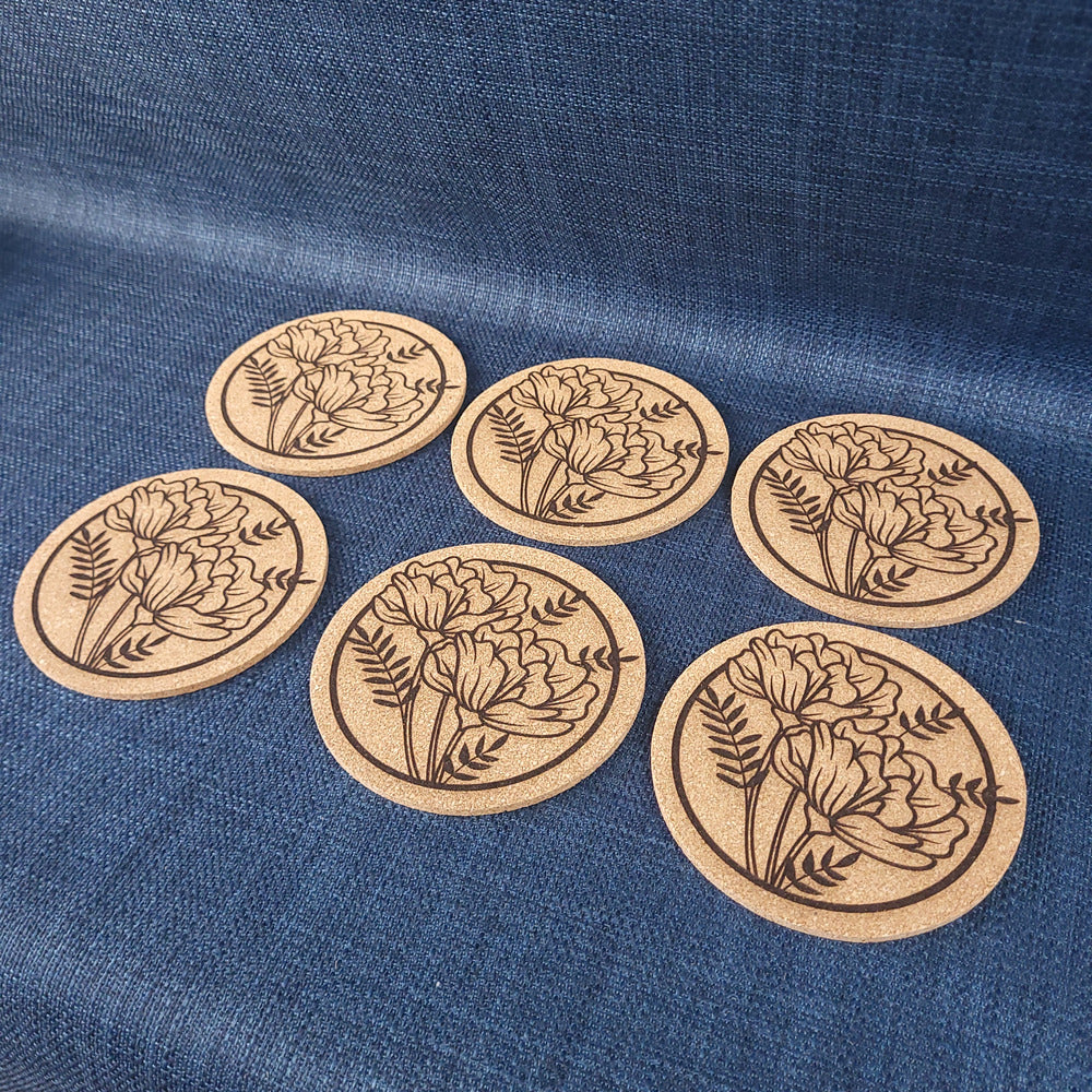 Lot de 6 sous-verres en liège – Floral