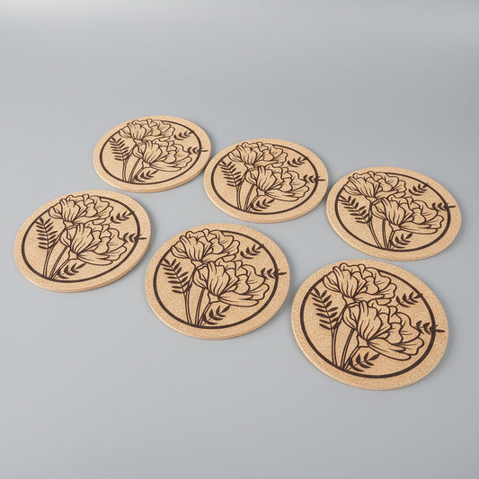 Lot de 6 sous-verres en liège – Floral