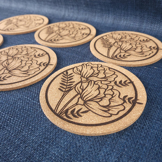 Lot de 6 sous-verres en liège – Floral