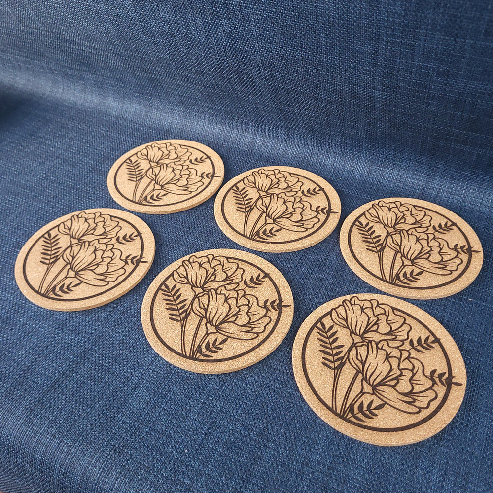 Lot de 6 sous-verres en liège – Floral