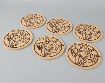 Lot de 6 sous-verres en liège – Floral