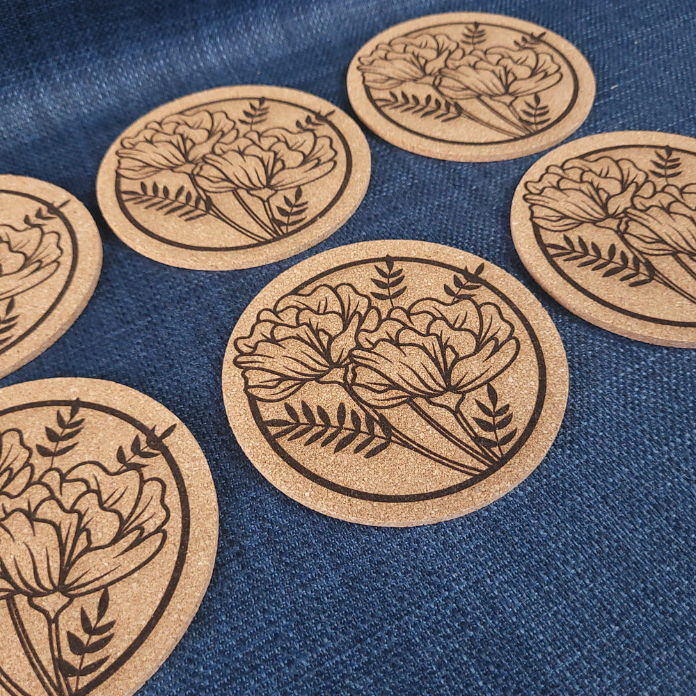 Lot de 6 sous-verres en liège – Floral