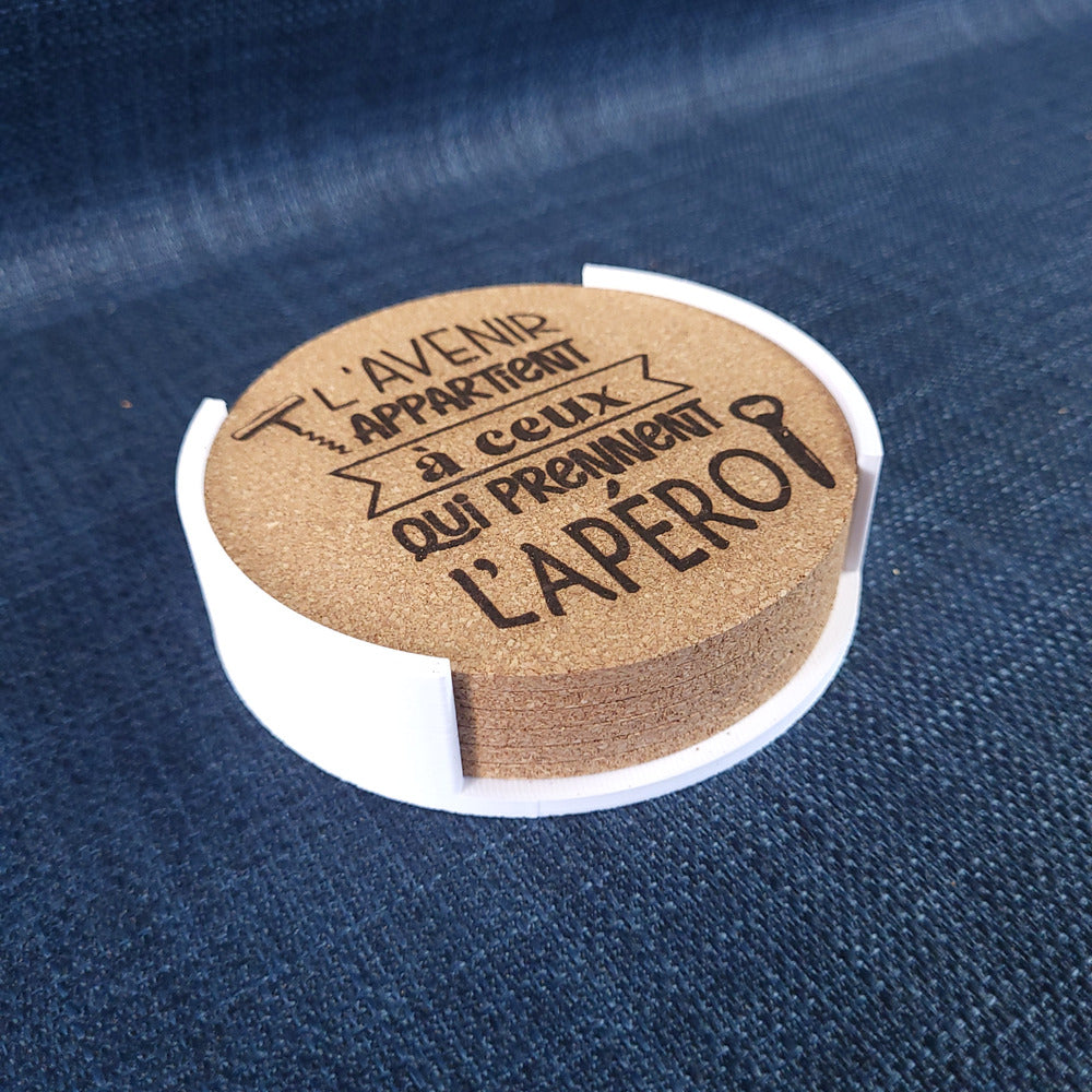 Lot de 6 sous-verres en liège – L’avenir appartient à ceux qui prennent l’apéro