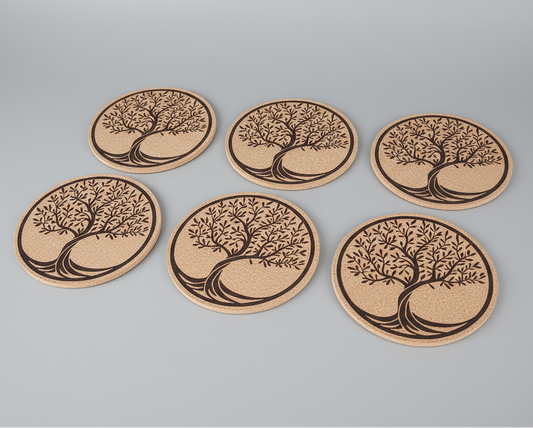 Lot de 6 sous-verres en liège – Arbre de Vie