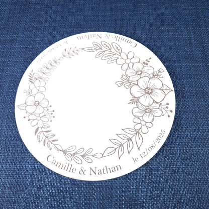 Centre de table mariage en MDF blanc – Floral personnalisé
