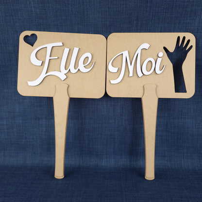 Pancartes de jeu mariage – Lot de 2 (Moi / Lui / Elle)