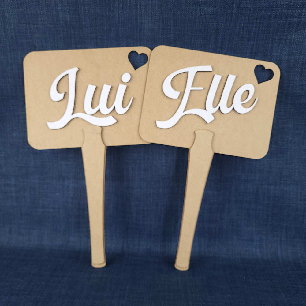 Pancartes de jeu mariage – Lot de 4 (Moi / Lui / Elle)