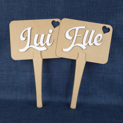 Pancartes de jeu mariage – Lot de 2 (Moi / Lui / Elle)