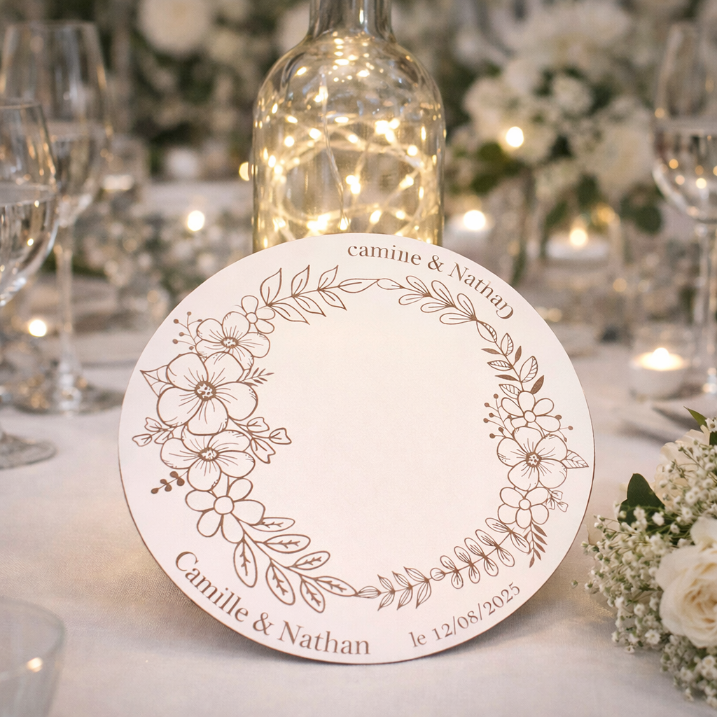 Centre de table mariage en MDF blanc – Floral personnalisé