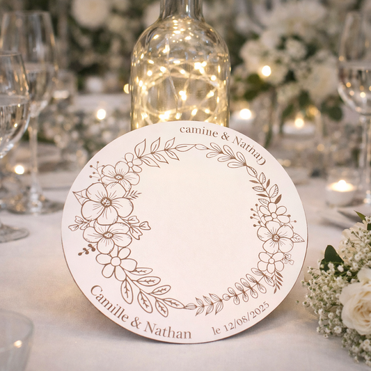 Centre de table mariage en MDF blanc – Floral personnalisé