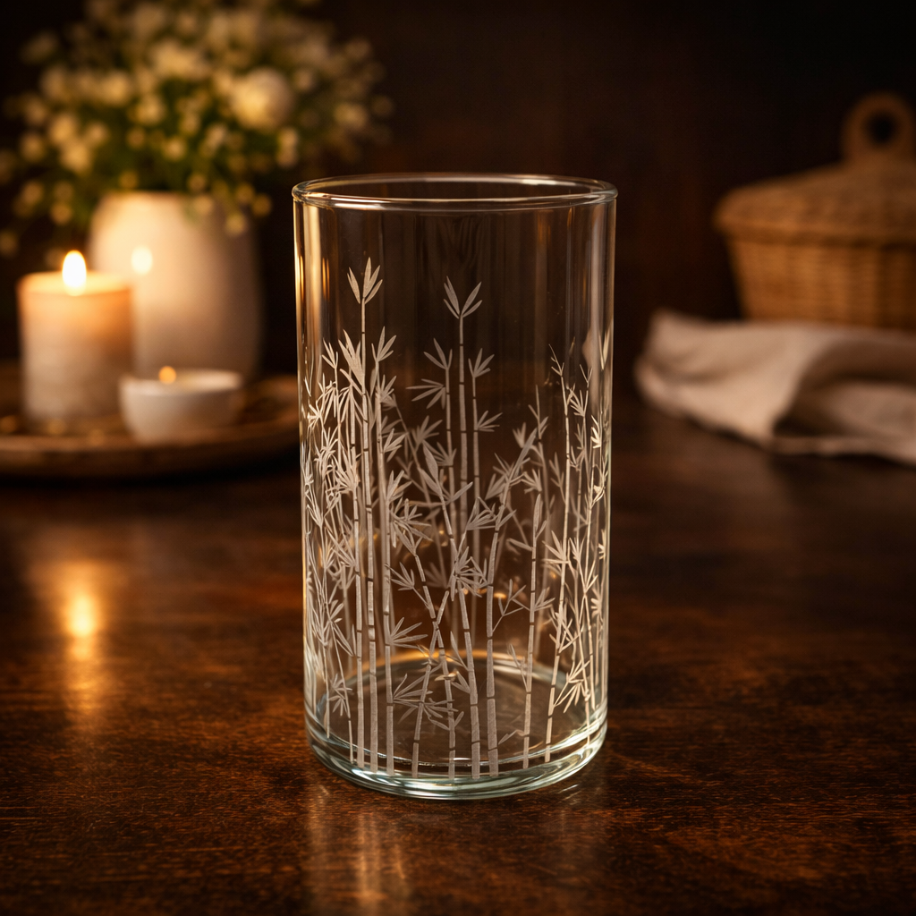 Vase en verre gravé – Motif Bambou