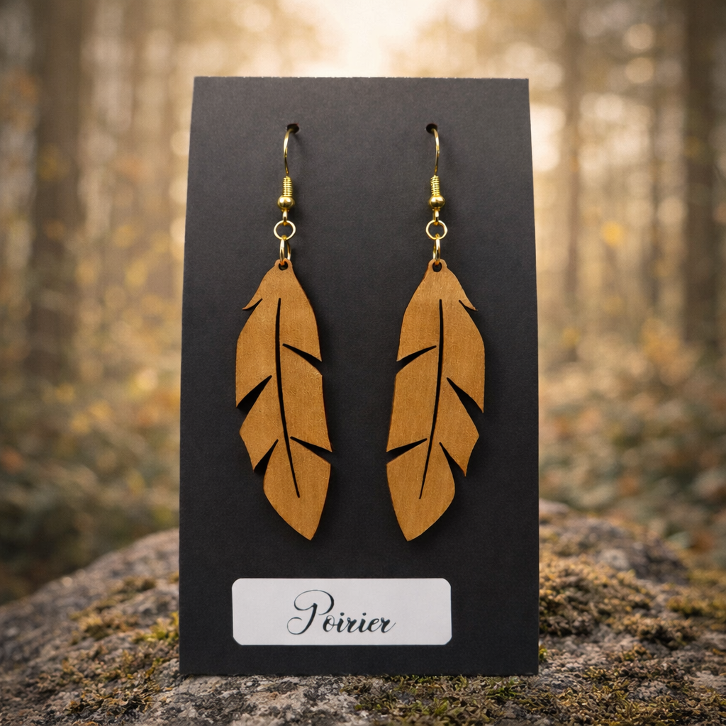 Boucles d’Oreilles Plumes en Poirier
