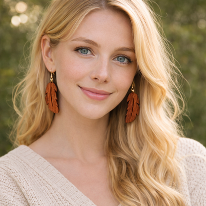 Boucles d’Oreilles Plumes – Bois Variés