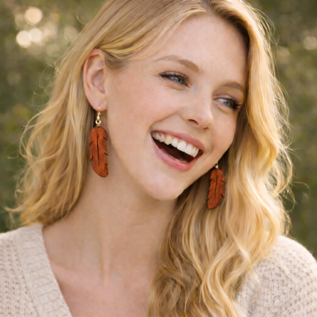 Boucles d’Oreilles Plumes – Bois Variés