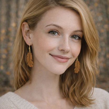 Boucles d’Oreilles Plumes en Noyer