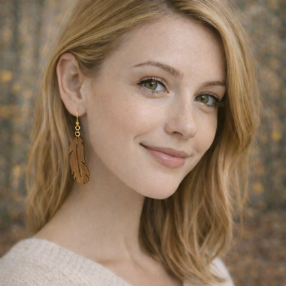Boucles d’Oreilles Plumes en Noyer