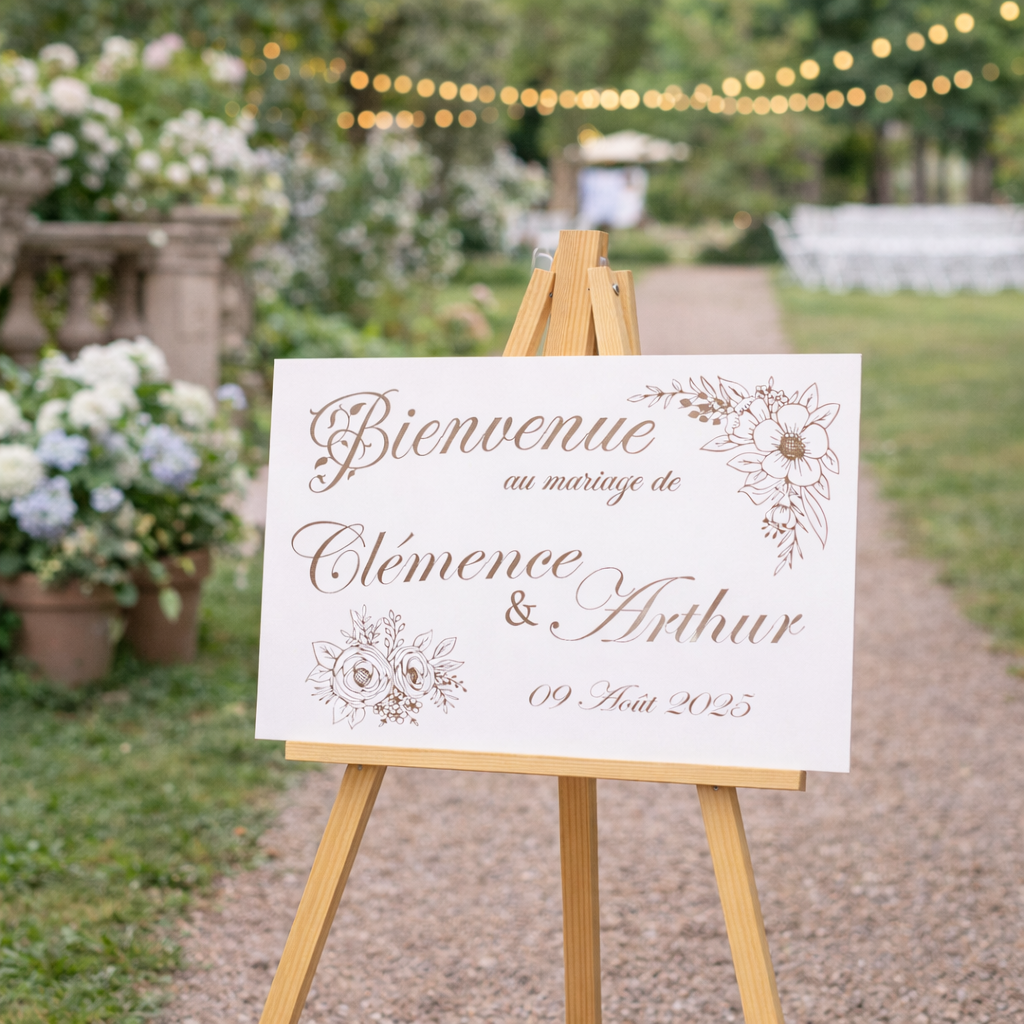 Panneau d’accueil mariage personnalisé – MDF blanc