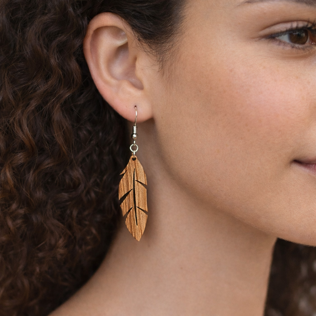 Boucles d’Oreilles Plumes – Bois Variés