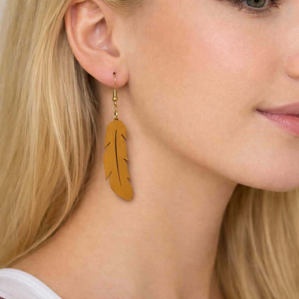 Boucles d’Oreilles Plumes – Bois Variés