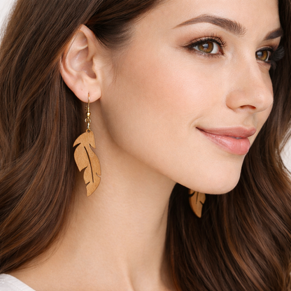 Boucles d’Oreilles Plumes en Poirier
