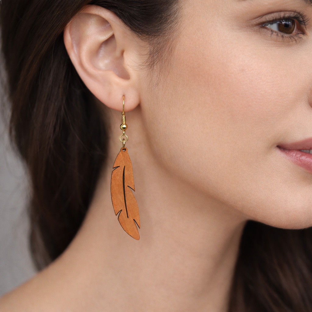 Boucles d’Oreilles Plumes en Poirier