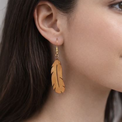 Boucles d’Oreilles Plumes en Poirier