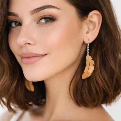 Boucles d’Oreilles Plumes en Poirier