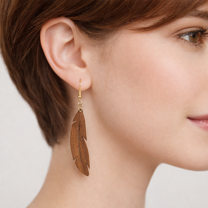 Boucles d’Oreilles Plumes en Noyer
