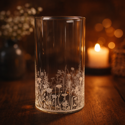 Vase en verre gravé – Motif floral délicat